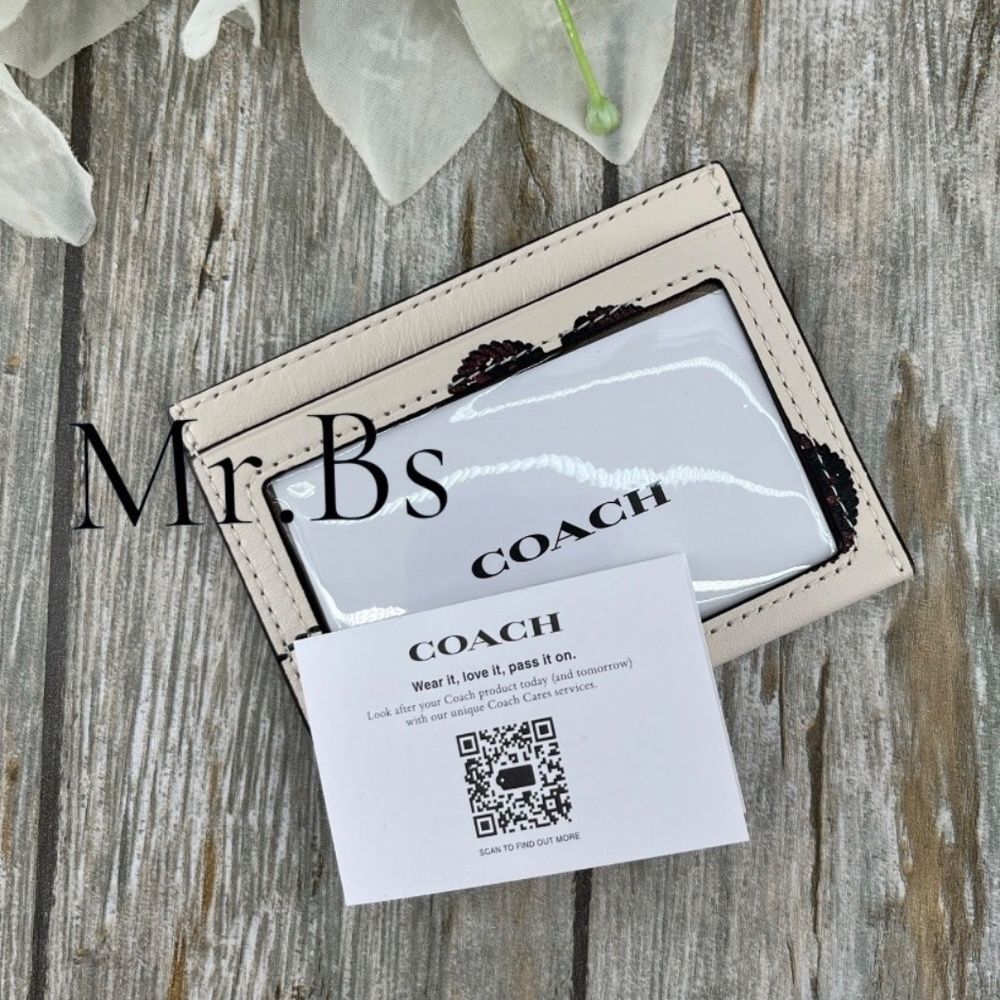 Coach Slim Id Card Case With Black Cherry Glittter Print Bag Wallet Purse - Picture 4 of 5